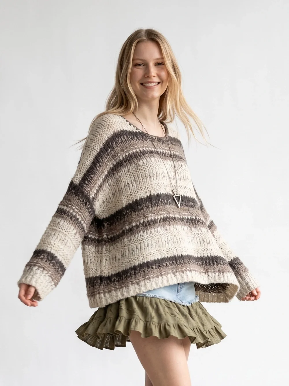 Free People chunky knit striped sweater. Wool/Alpca/Mohair/other blend Size S/P - Picture 2 of 8